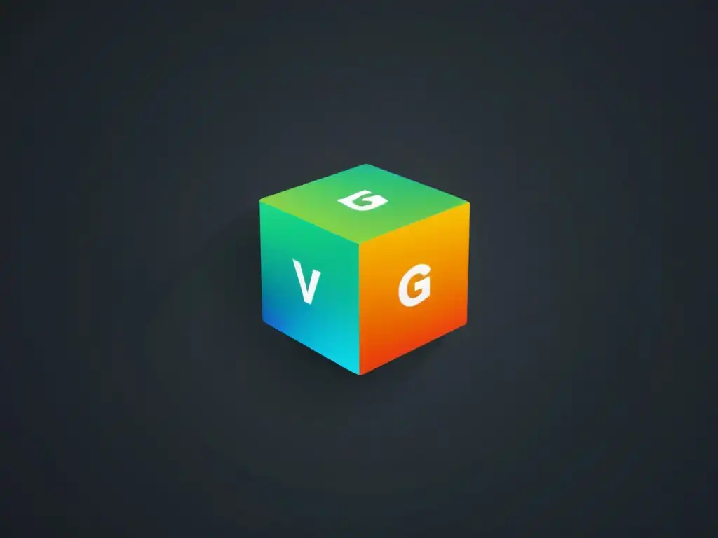 Animación SVG de cubo 3D minimalista y vibrante Animaciones SVG crossbrowser JavaScript: Cubo 3D minimalista con colores vibrantes en movimiento fluido sobre fondo oscuro
