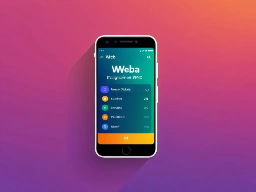 Interfaz Progresiva de Aplicación Web: Moderna y Atractiva Convertir aplicación en Progressive Web App: Ilustración minimalista de un smartphone con diseño moderno y una interfaz dinámica y atractiva