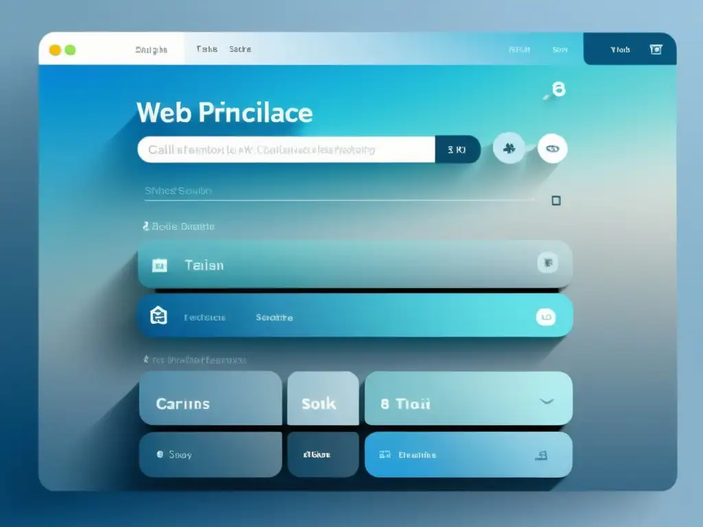 Diseño web minimalista con UX en 8k Diseño UX basado en estudios: Interfaz web minimalista con líneas limpias, suaves gradientes y navegación intuitiva en tonos de azul y gris