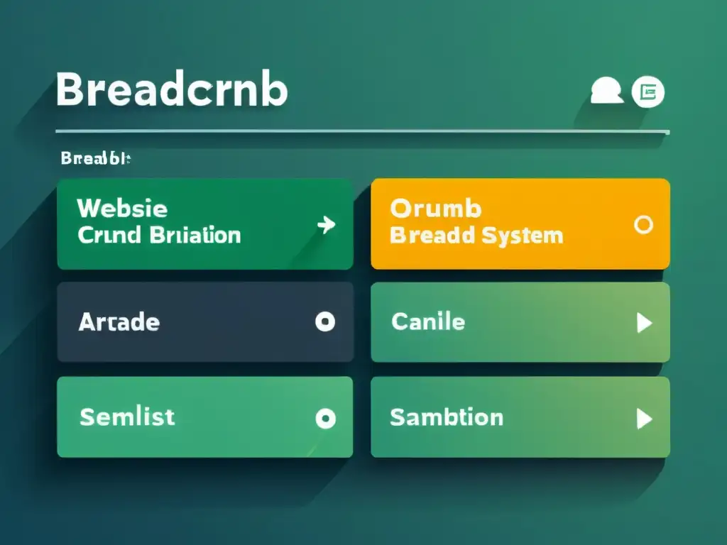 Breadcrumb de sitio web en 8k: jerarquía clara y minimalista Implementación de Breadcrumbs para SEO: Navegación web clara y concisa, integrada en el diseño del sitio con tonos sutiles y líneas limpias