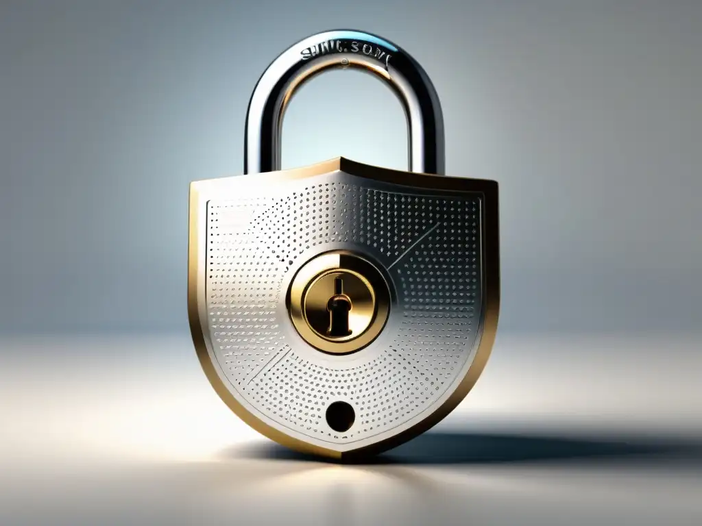Padlock moderno y elegante: símbolo de seguridad Un candado moderno y elegante con detalles intrincados, proyectando sombra sobre fondo blanco