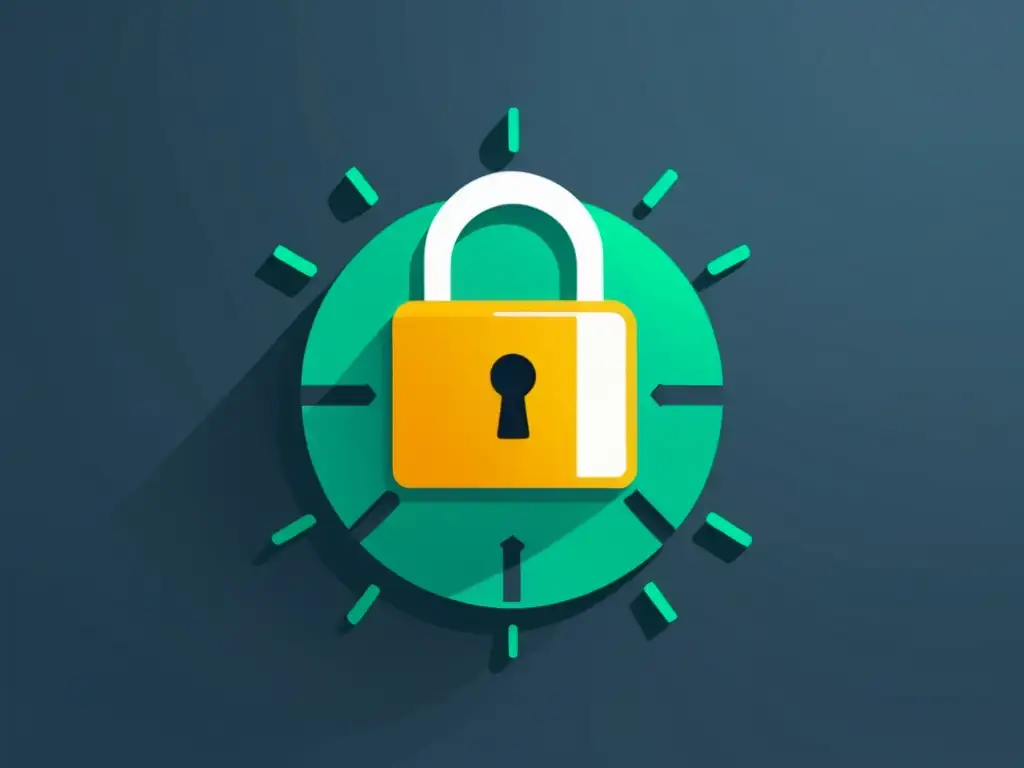 Padlock digital seguro: confianza y protección en Ecommerce Un candado sólido rodeado de símbolos de transacción digital, irradiando confianza y seguridad en Ecommerce