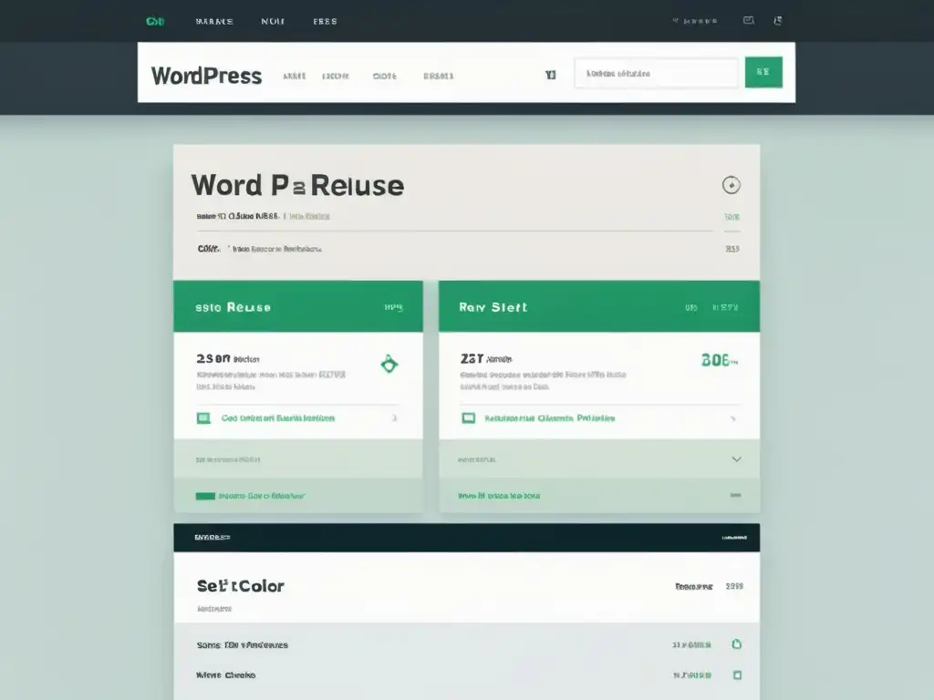 Tablero WordPress con Código Reutilizable Captura del elegante panel de control de WordPress con énfasis en la sección de 'Reutilización de código en WordPress'