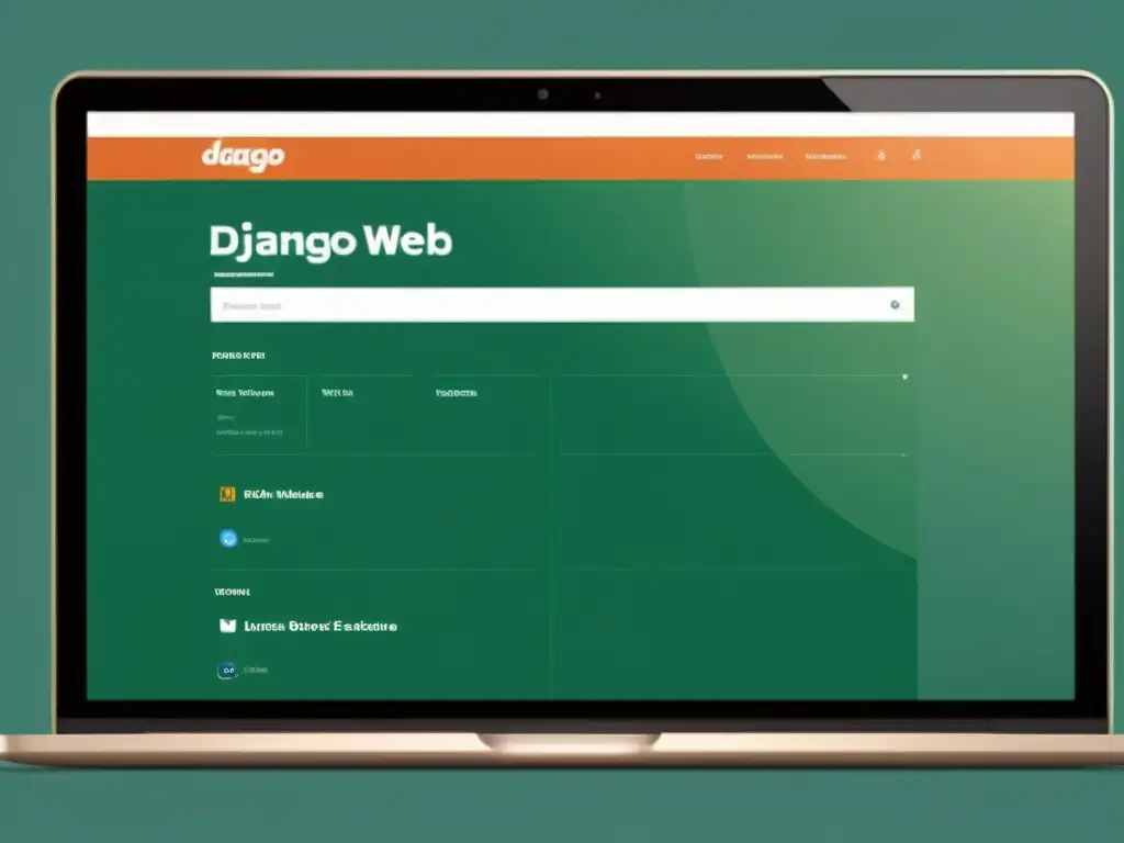 Interfaz web minimalista y poderosa de Django: 8k de detalle Captura de pantalla de una interfaz web moderna y elegante que muestra las características potentes y amigables de una aplicación web con Django