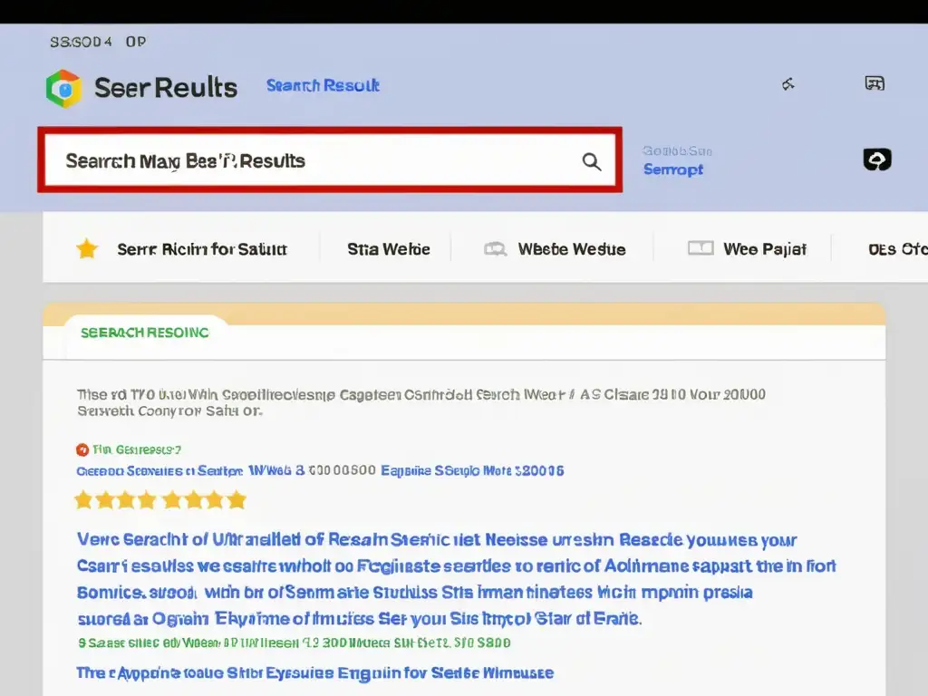 SERP con Rich Snippet: Impacto Visual y Moderno Captura de pantalla de una página de resultados de búsqueda con datos estructurados que aumentan CTR