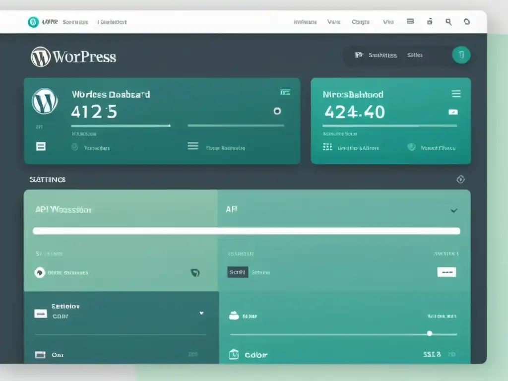 Dashboard WordPress con Integración de APIs, Eficiente y Profesional Captura de pantalla del panel de WordPress con integración de APIs, mostrando controles intuitivos y visualización de datos en tiempo real
