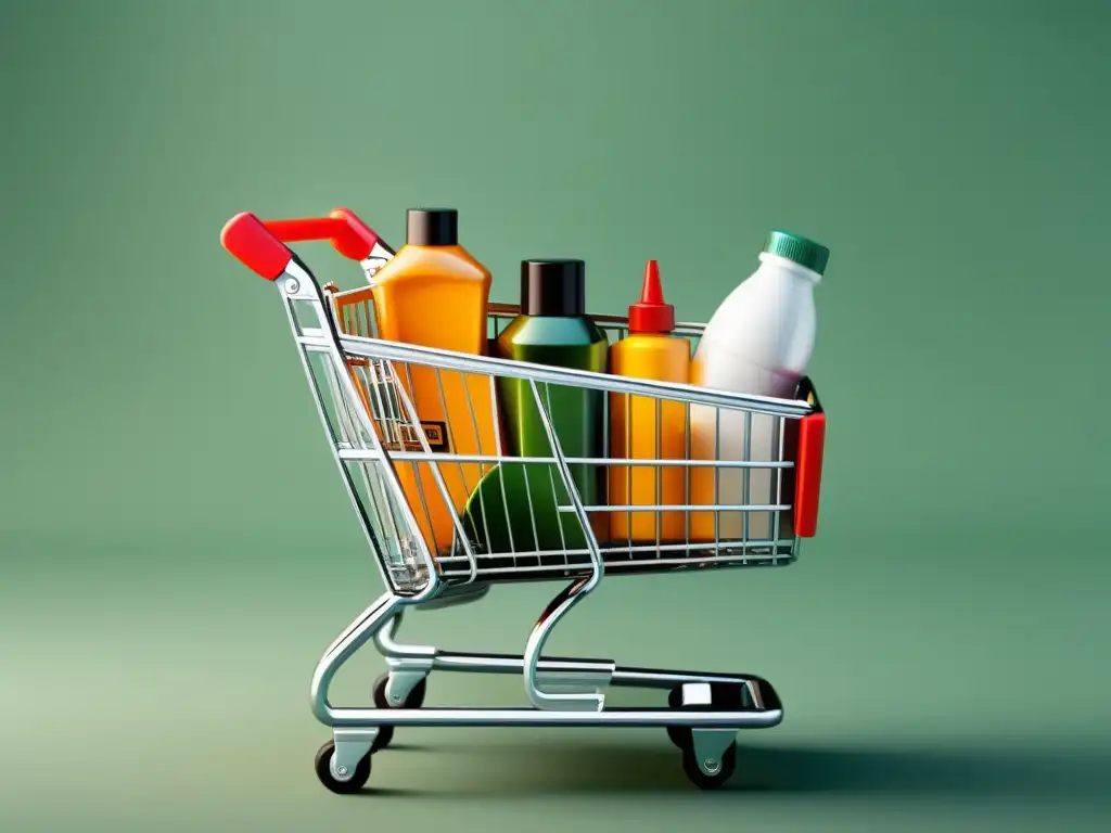 Carrito de compras con productos variados, diseño moderno y elegante