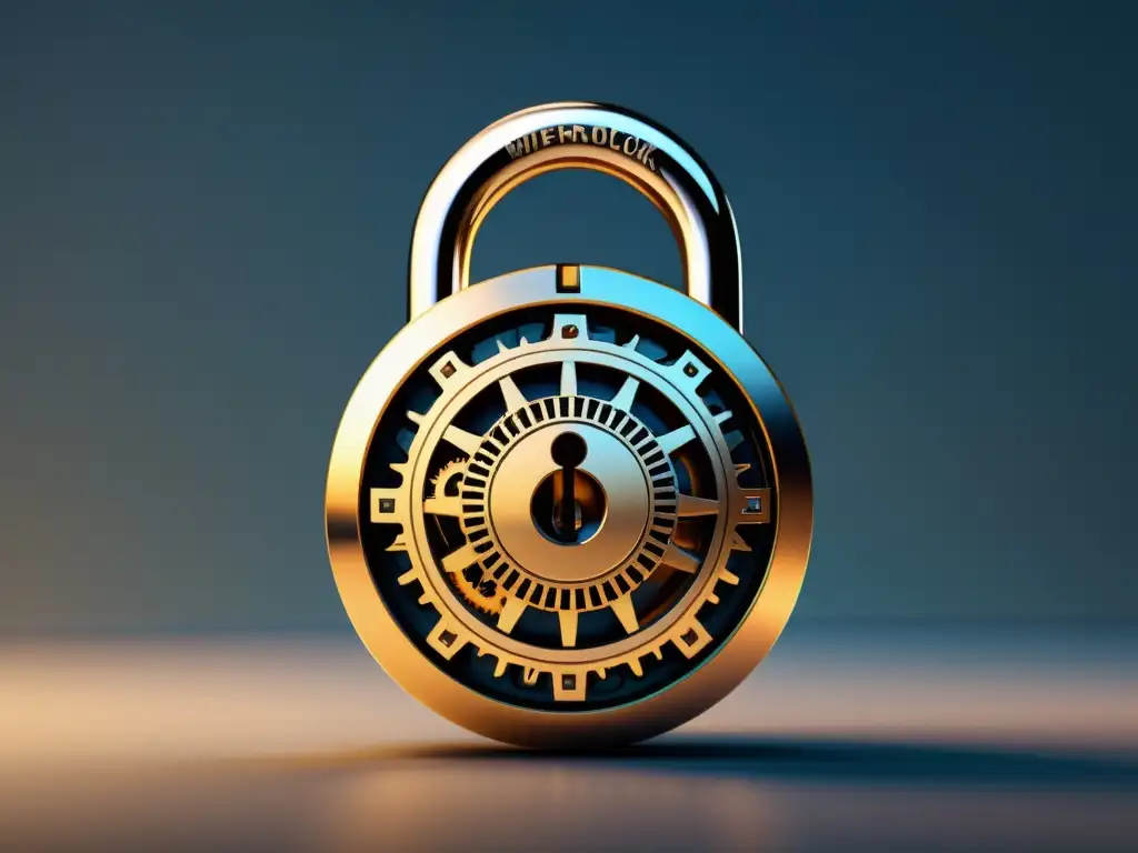 Padlock de desarrollo web: seguridad sofisticada en 8k Una cerradura moderna y elegante con intrincados engranajes, simbolizando la seguridad en el desarrollo web