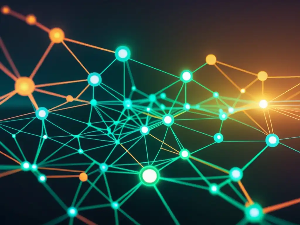 Red de Transacciones Futurista: Líneas Brillantes y Nodos Intrincados Compleja red de transacciones luminosas