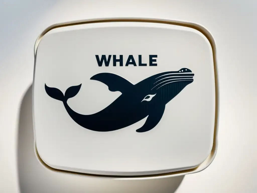 Contenedor Docker negro con logo de ballena en primer plano Un contenedor Docker negro con el icónico logo de la ballena en relieve, bañado en luz suave sobre fondo blanco