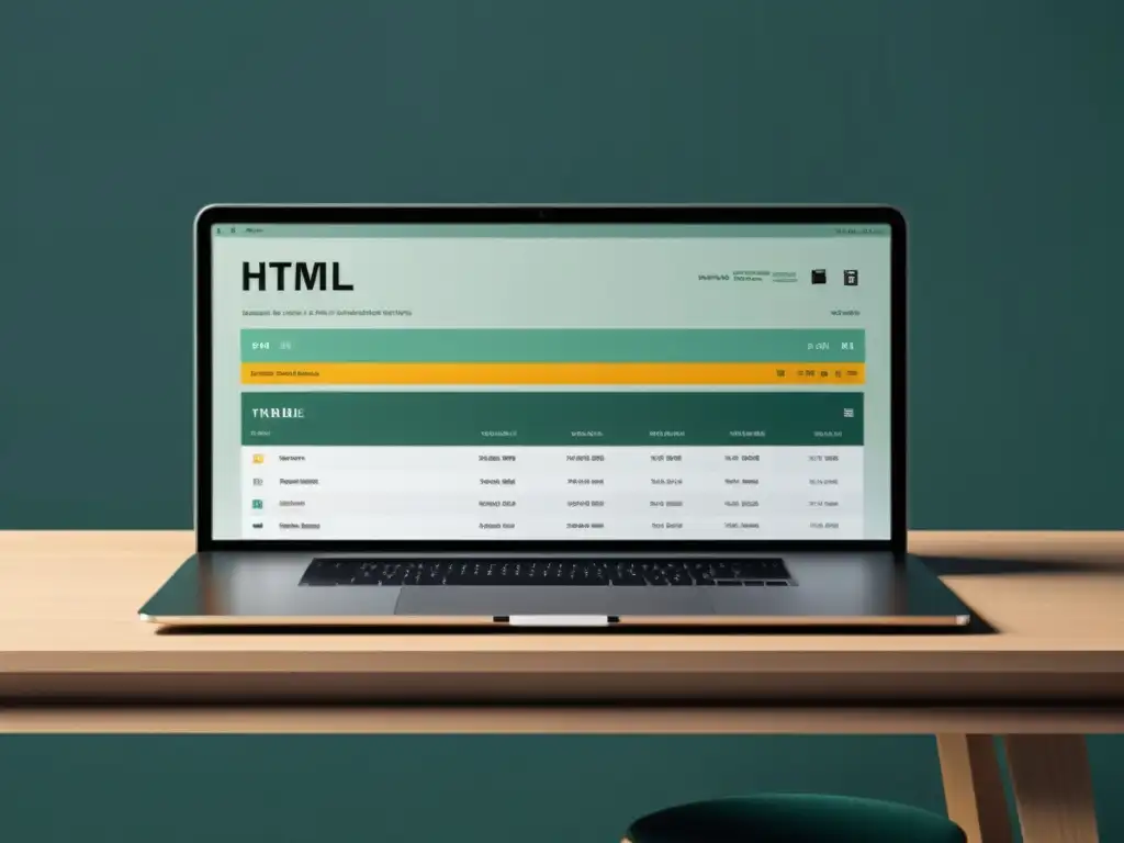 Tabla HTML moderna y minimalista con íconos elegantes Creación de listas y tablas HTML: Imagen 8k de una mesa HTML moderna y ordenada con colores de fila alternados y datos detallados