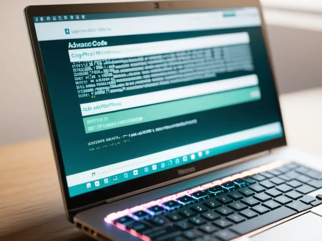 Código avanzado de WordPress en pantalla: detalle y complejidad Detalle de código avanzado de WordPress, en un entorno profesional y minimalista