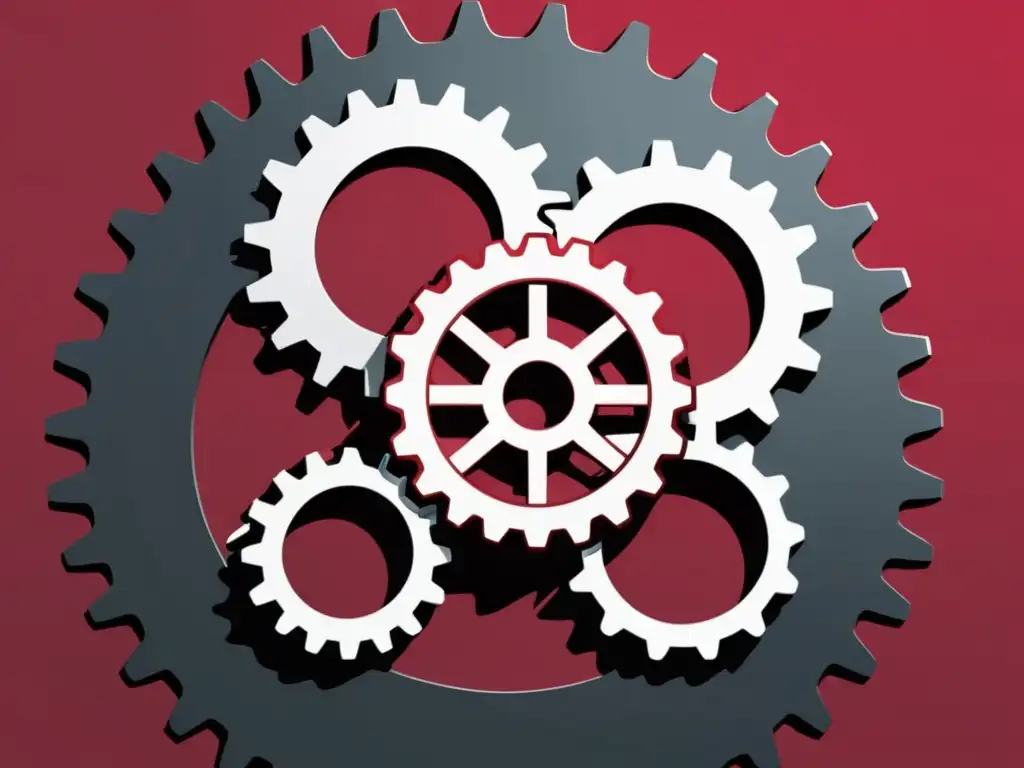 Integración sin fisuras: Gears Ruby on Rails Detalle de engranajes interconectados en ilustración minimalista, representando la creación de componentes reutilizables en Ruby on Rails