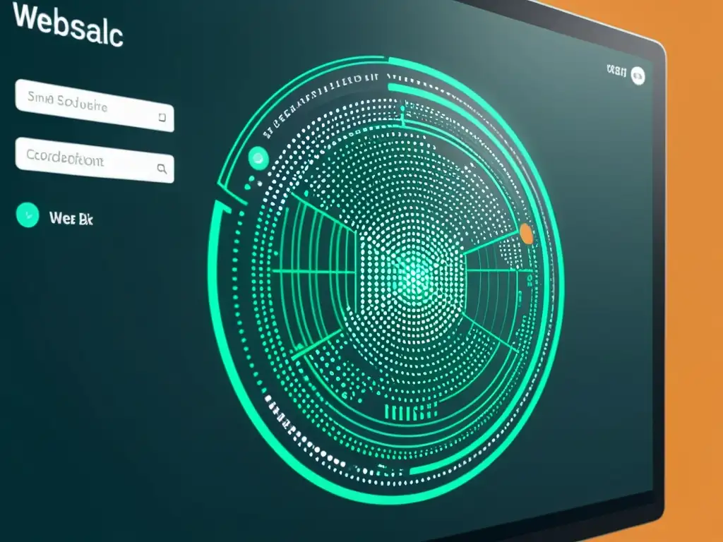 Interfaz web futurista en WebAssembly: eficiencia y sofisticación Detalle de interfaz futurista para desarrollo de aplicaciones descentralizadas eficientes en WebAssembly