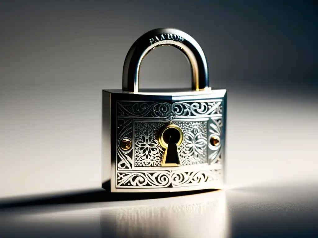 Detalle impresionante de un candado: fuerza y seguridad Detalle de un resistente candado metálico que evoca seguridad y protección, ideal para medidas de seguridad en Ecommerce