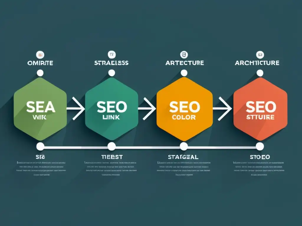 Diagrama de arquitectura web optimizada para SEO Diagrama de arquitectura web minimalista en 8k, mostrando la optimización para SEO con enlaces internos estratégicos y etiquetas meticulosas