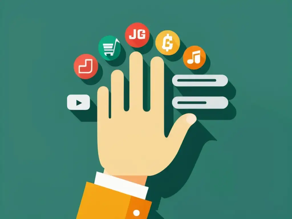 Interacción dinámica con JavaScript y SVG Diseño interactivo con JavaScript y SVG: mano interactuando con íconos animados en ilustración minimalista
