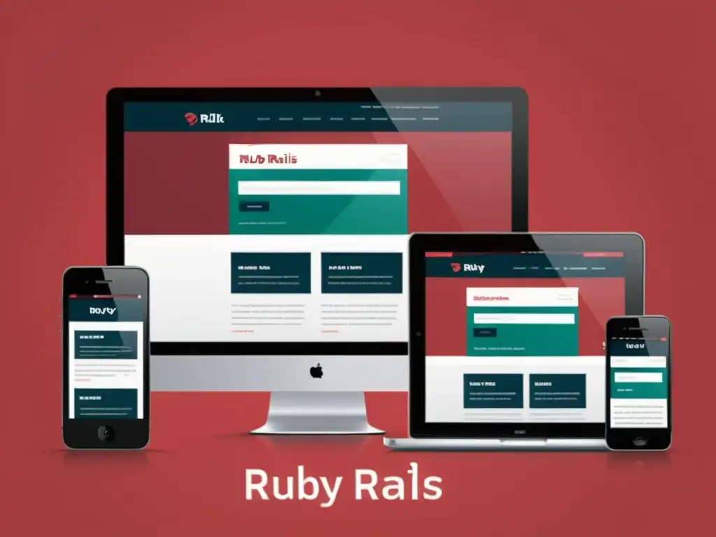 Diseño web moderno y adaptable con Ruby on Rails y Bootstrap Diseño web responsivo con Ruby on Rails y Bootstrap: imagen minimalista de un sitio web moderno en dispositivos, con líneas limpias y tipografía nítida