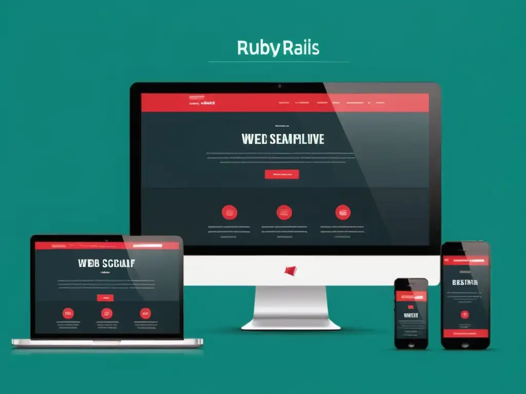 Diseño web moderno y responsive con Ruby on Rails y Bootstrap Diseño web responsivo con Ruby on Rails y Bootstrap: imagen minimalista de un sitio web moderno en varios dispositivos, con líneas limpias y colores vibrantes