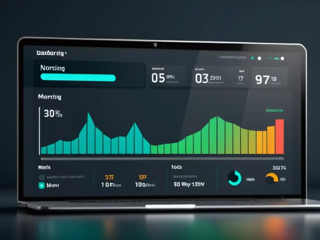 Panel de monitoreo futurista para aplicaciones backend Una elegante y futurista interfaz de monitoreo y logging en aplicaciones BackEnd en una pantalla de ordenador