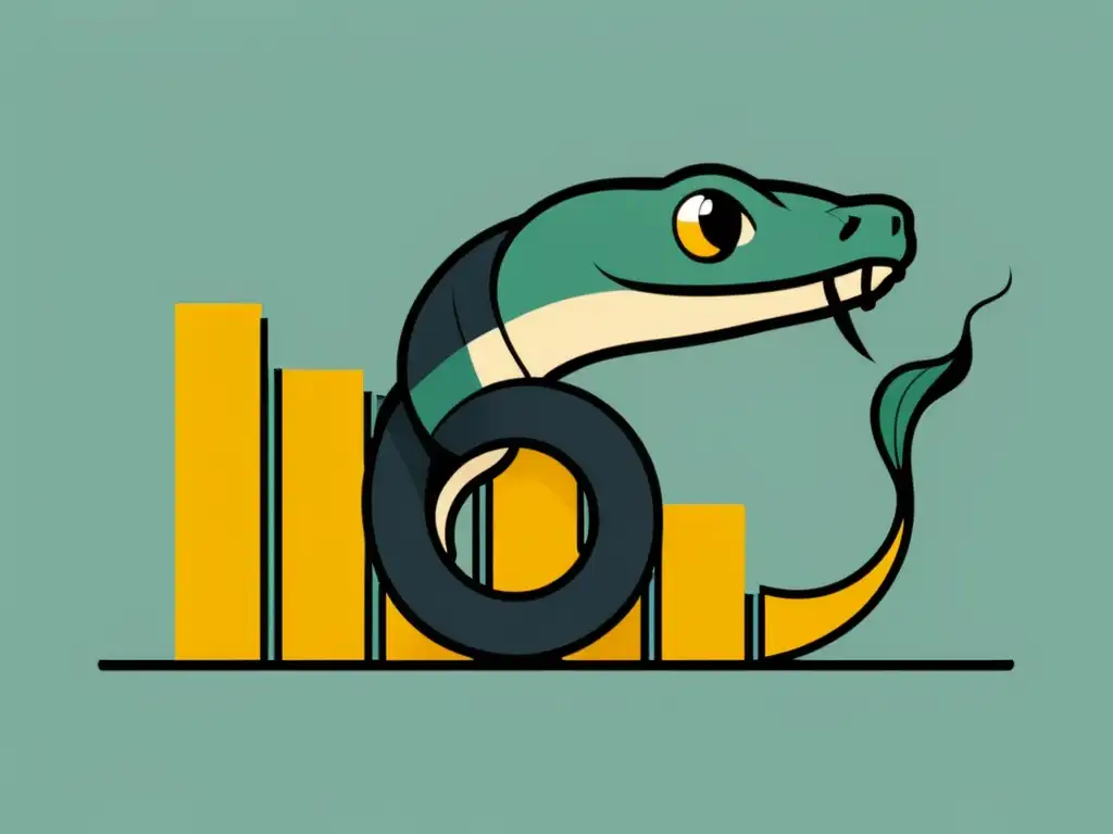 Python: Serpiente en gráfica, minimalista y elegante Un elegante gráfico de barras con una serpiente enrollada, simbolizando Técnicas de programación para SEO con Python