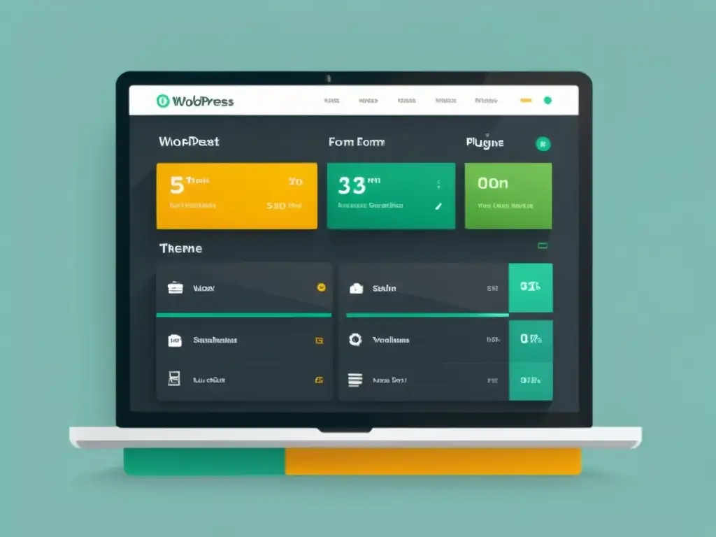 Dashboard de WordPress con Formularios Avanzados Un elegante y moderno panel de control de WordPress muestra la integración de formularios avanzados con diseño intuitivo y colores vibrantes