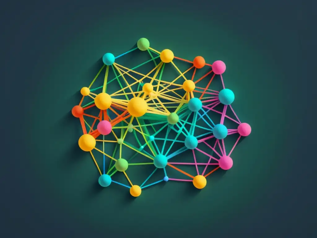 Caos de código: Red enredada de líneas y nodos Un enredo de líneas y nodos coloridos en una red caótica, simbolizando la complejidad del código FullStack sin refactorización