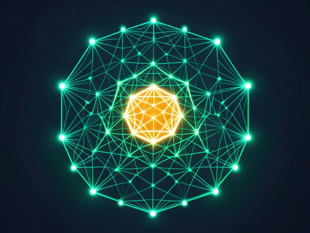 Red de Enlaces Avanzados: Estrategia Brillante de SEO Un enredo de nodos brillantes conectados, simbolizando la complejidad del link building