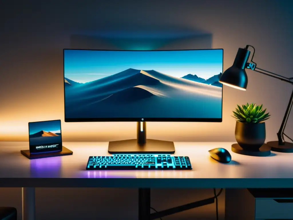 Estación de trabajo futurista con dual monitor 8k Espacio de trabajo futurista con monitores duales mostrando código y una interfaz de usuario, iluminado por luz natural