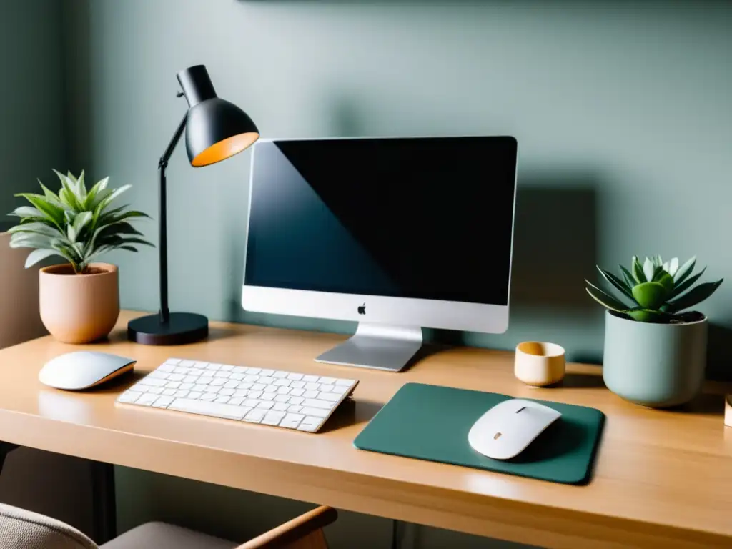 Oficina minimalista: escritorio elegante y organizado Un espacio de trabajo minimalista y profesional en una oficina moderna