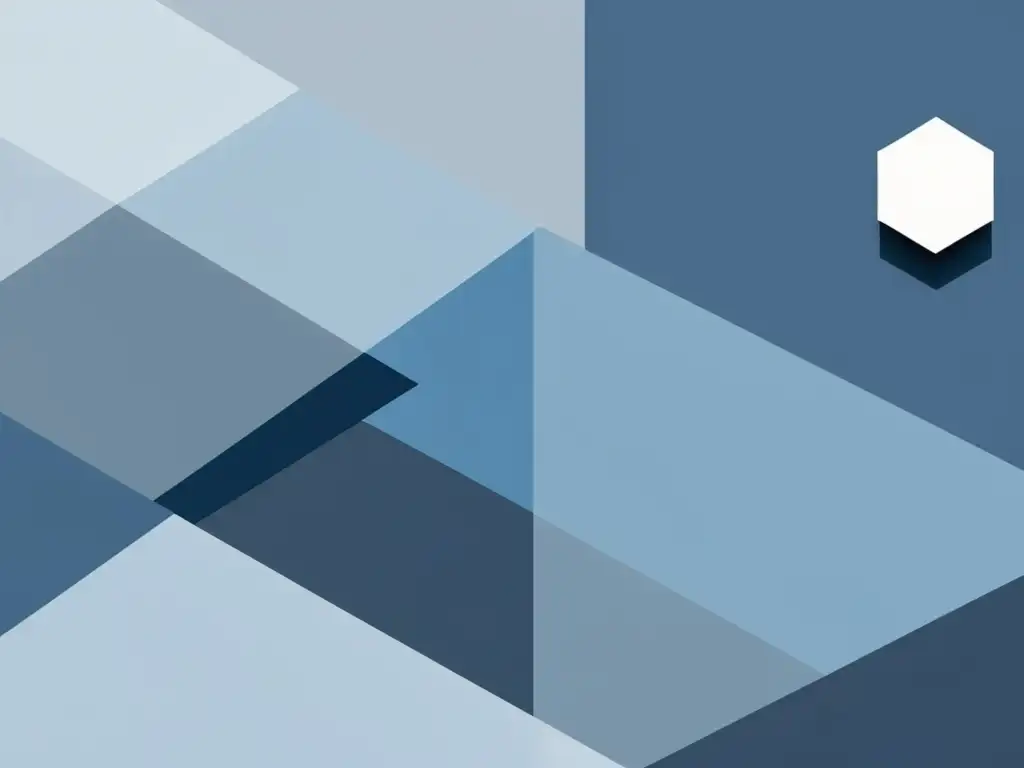 Patrones de diseño avanzado en JavaScript: geometría en azules Interconexión de formas geométricas en azul y gris, reflejando patrones de diseño JavaScript avanzados con precisión y modernidad