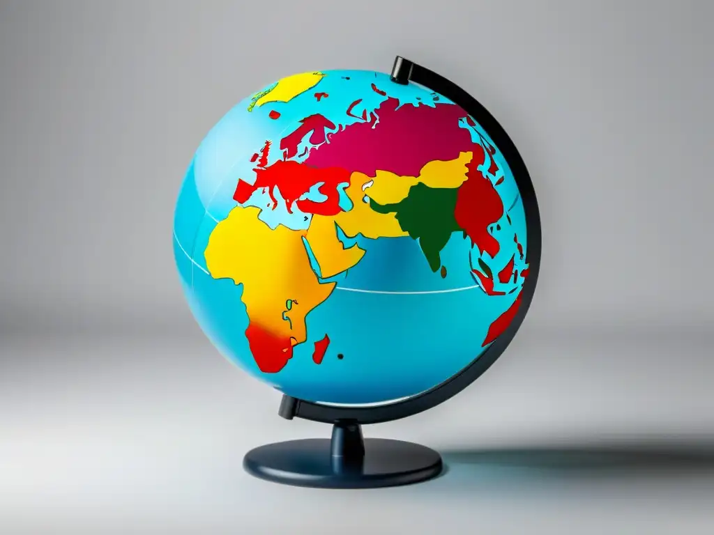 Diversidad cromática global: un mundo de colores Un globo terráqueo minimalista con regiones sombreadas en colores vibrantes, simbolizando la percepción del color en audiencias globales