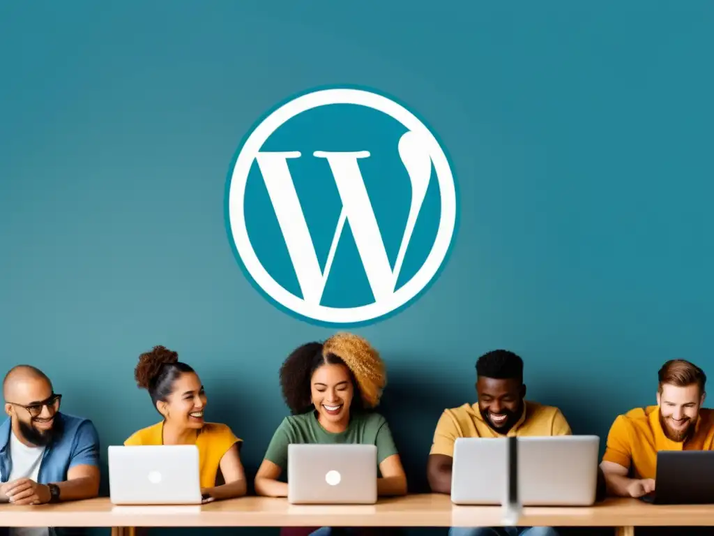 Inclusividad en WordPress: Acceso para Todos Grupo diverso interactúa con un sitio web WordPress inclusivo