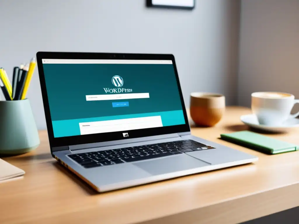 Migración perfecta de WordPress a Headless CMS Migración de WordPress a Headless CMS en un laptop moderno, rodeado de elementos esenciales en un escritorio minimalista