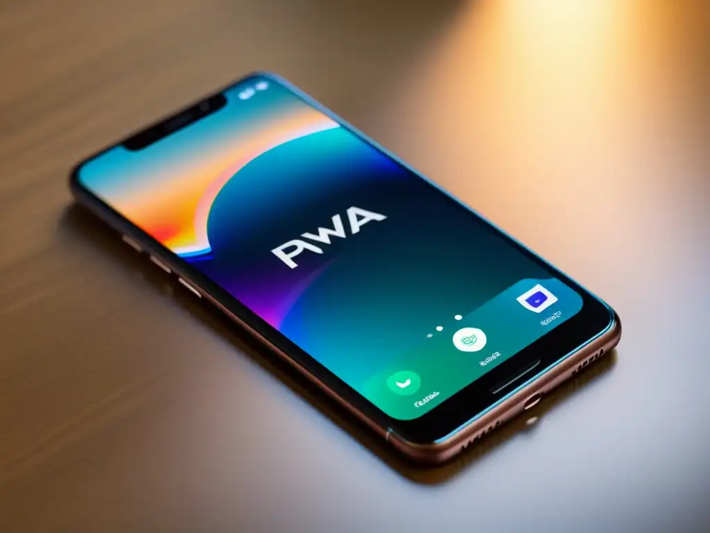 Smartphone PWA: Interfaz moderna y elegante en 8k Herramientas esenciales desarrollo PWA: Imagen de smartphone minimalista mostrando una app web progresiva con interfaz moderna y elegante