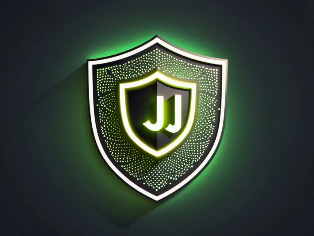 Escudo de seguridad para Node Una ilustración detallada de un escudo formado por nodos interconectados que representan herramientas de seguridad para Node
