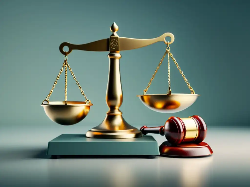 Equilibrio legal: gavel y carrito de compras Una ilustración minimalista de una balanza con un martillo de juez en un lado y un carrito de compras en el otro, simbolizando el equilibrio entre la normativa legal y el comercio electrónico en un estilo moderno y elegante con líneas limpias y una paleta de colores tenues
