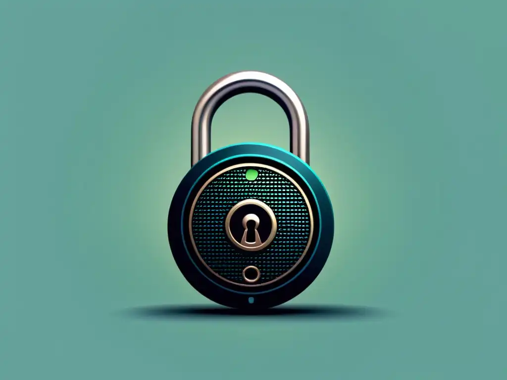Padlock digital: Cerradura web segura en ilustración minimalista Una ilustración minimalista de un candado digital con detalles intrincados, destacando la importancia de auditorías de seguridad web