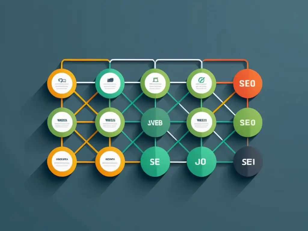 Esquema dinámico de sitio web: estructura moderna y precisa Una ilustración minimalista de una estructura de sitio web dinámico, representando contenido y enlaces interconectados con precisión y modernidad