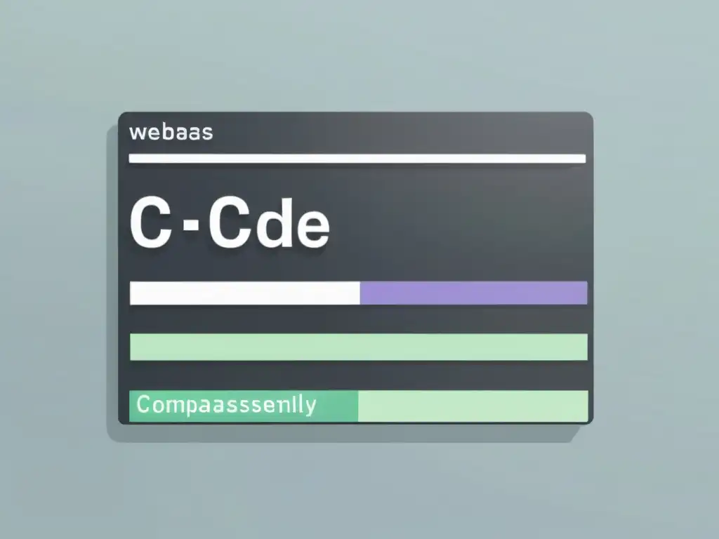 Compilación de C++ a WebAssembly: Ilustración Minimalista Una ilustración minimalista de un fragmento de código C++ compilándose en WebAssembly, con un estilo moderno y elegante