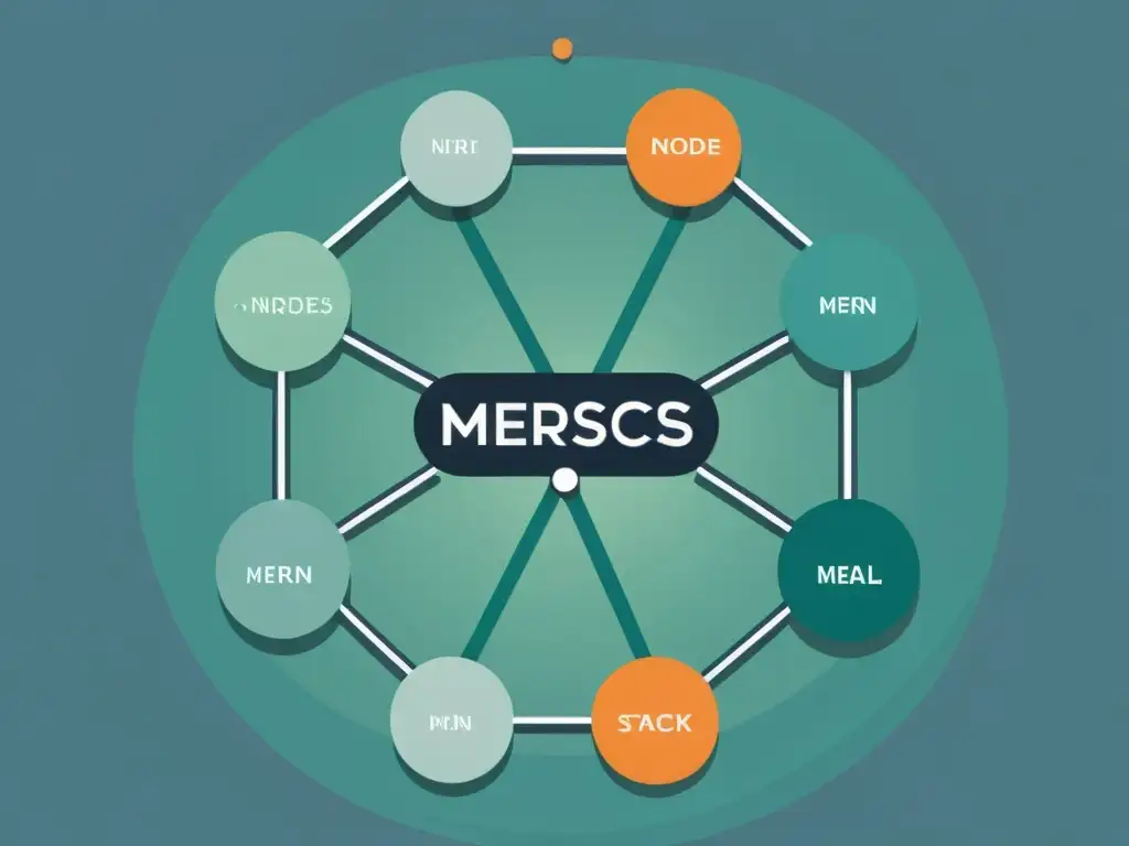Ilustración moderna de microservicios MEAN/MERN Una ilustración minimalista y moderna de nodos interconectados que representan microservicios MEAN/MERN