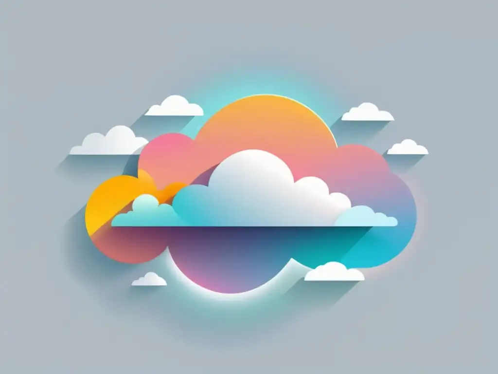 Minimalista nube de colores suaves Una ilustración minimalista de una nube en tonos pastel con un diseño moderno, que emana un suave resplandor desde el interior