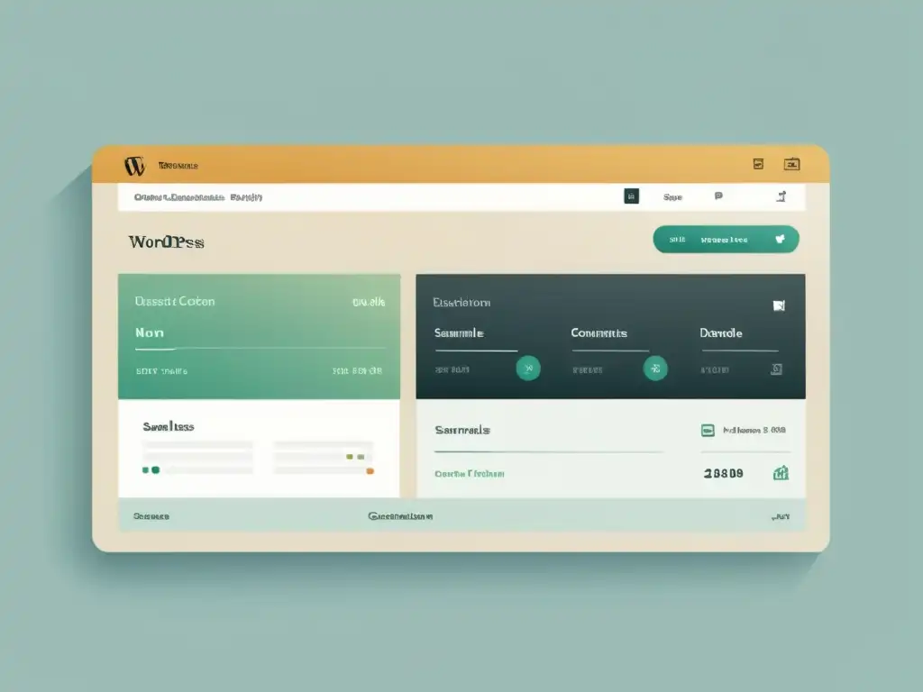 Integración perfecta de código personalizado en el panel de WordPress Una ilustración minimalista de un panel de control de WordPress con elementos de codificación personalizados integrados, reflejando la integración perfecta de funcionalidades personalizadas en PHP para WordPress