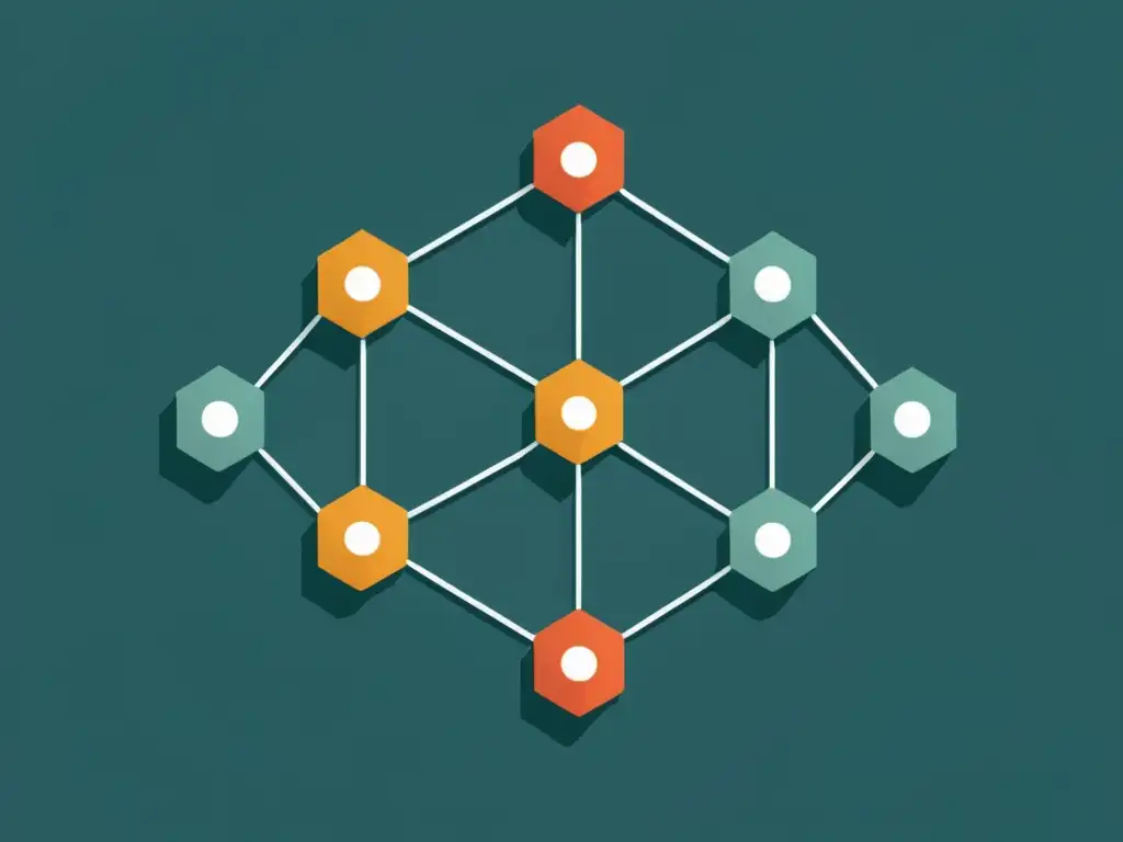 Red de Ética de Link Building: Técnicas Conectadas Una ilustración minimalista de una red de nodos interconectados, representando diferentes técnicas éticas de link building