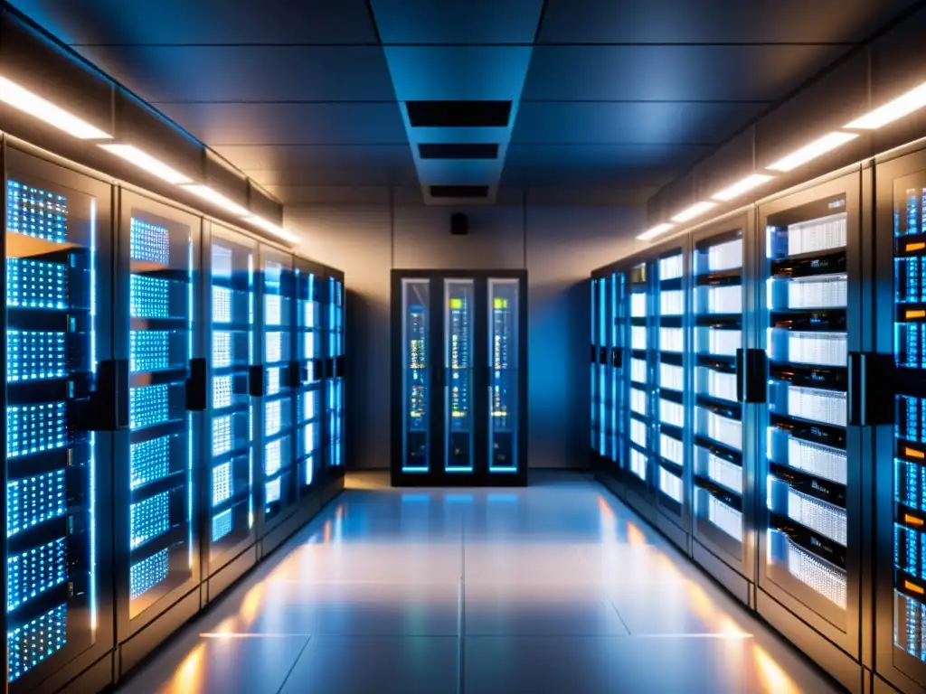 Sala de servidores: Eficiencia y tecnología de vanguardia Una ilustración minimalista de una sala de servidores, organizada y eficiente, con datos en tiempo real