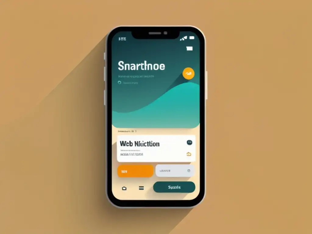 Notificación impactante en smartphone minimalista Una ilustración minimalista de un smartphone con una interfaz de aplicación web mostrando una notificación push
