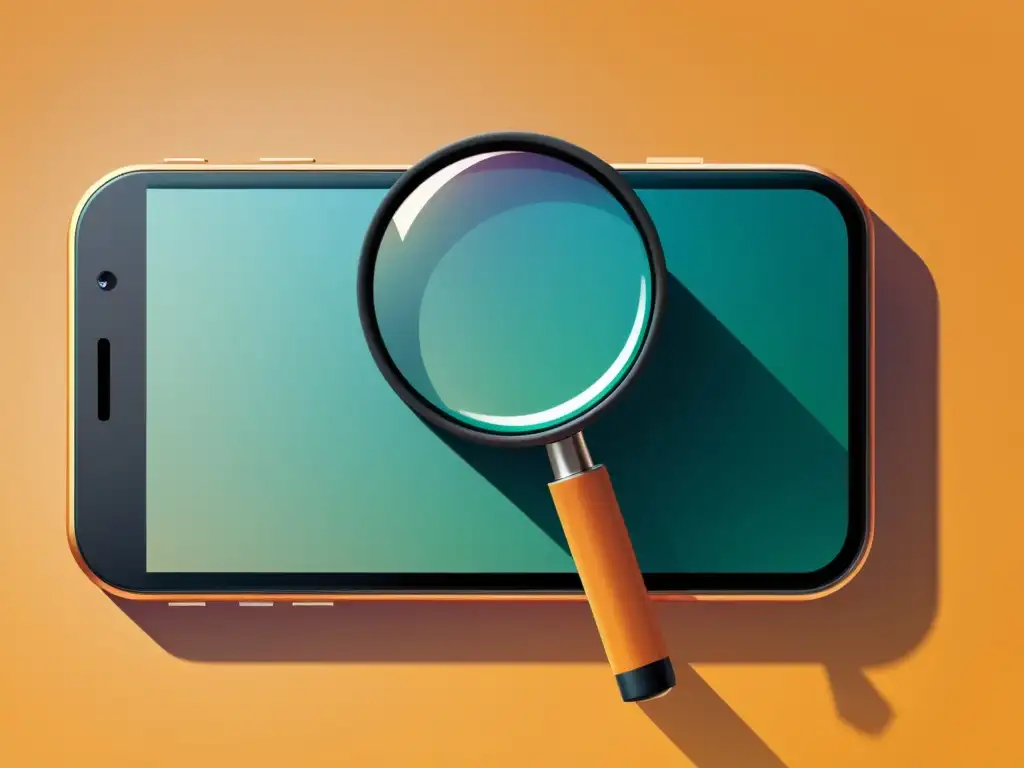Optimización local de imágenes: smartphone y lupa Una ilustración minimalista de un smartphone con una lupa sobre la pantalla, destacando la optimización de imágenes para SEO local