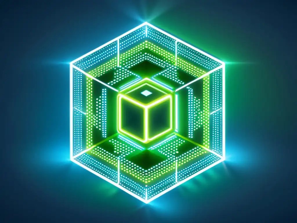 Red de blockchain: eficiencia y conectividad de WebAssembly Imagen detallada de una red blockchain digital, con patrones complejos que representan el desarrollo de aplicaciones descentralizadas eficientes