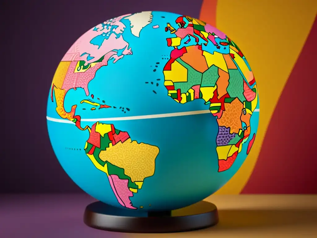 Patrones culturales vibrantes en un globo terráqueo Imagen de un globo terráqueo con patrones culturales y colores vibrantes, representando la percepción del color en audiencias globales