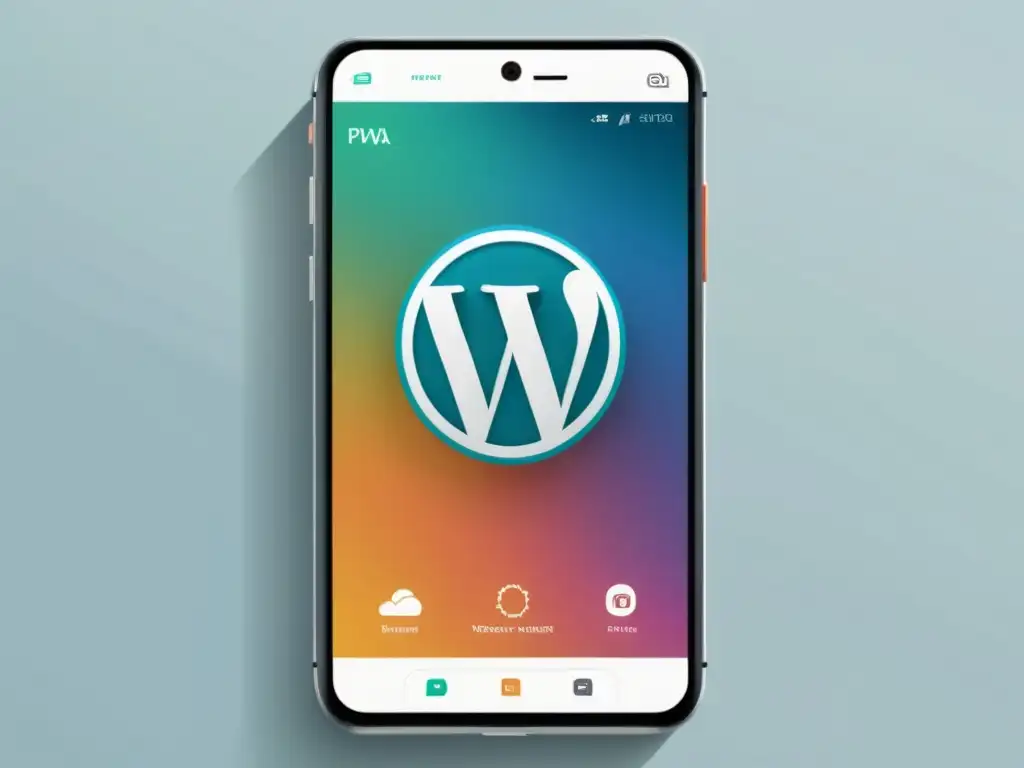 Smartphone muestra WordPress PWA personalizado en imagen de alta resolución Imagen impactante de un smartphone con PWA personalizado de WordPress